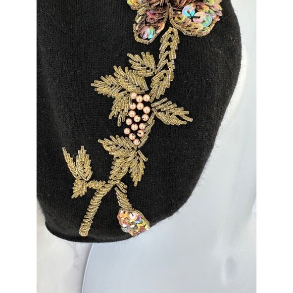 VTG 90's Black Lambs wool Cropped Bolero Sweater Gold Embellished Sequins Party - Picture 5 of 9